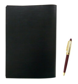 再生牛革B5ブック＆ノートカバー黒 ネオD-800ホリ金加工 レトロボールペンセット 赤 T23-B5-005B-800B-R