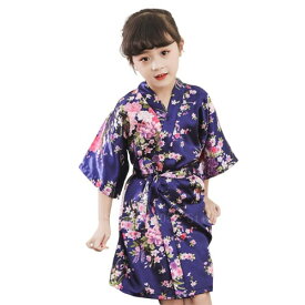 (ミシアラグジュアリー) ガールズ着物 着物 kimono 女の子 ガール 子供 キッズ 和風 日本 Japan 伝統 花柄 衣装 帯付き セット コスプレ 浴衣 イベント 写真撮影 夏 パジャマ (25014-25061) ネイビ