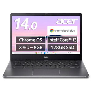 Acer Chromebook Plus 514 Core i3 8GB�������[ 128GB SSD 14�C���` FHD 16:9 IPS 10�_�}���`�^�b�`�Ή� ChromeOS 1.43kg 11���ԋ쓮 Web�J���� WiFi 6E MIL-STD 810H ���݌v AI�̌� ���{��L�[�{�[�h CB514-4HT-N38Q
