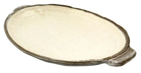 萬古焼 オーブン対応 耐熱 小判型 オーバル プレート 皿 小 粉引 直径約21cm 食器 陶器 電子レンジ オーブン 直火可 日本製 03114