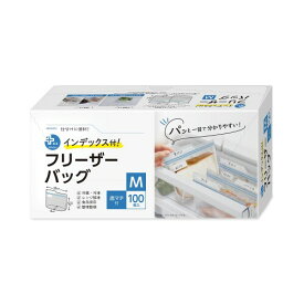 オルディ フリーザーバッグ M 縦12.5cm×横20cm×底マチ幅6cm 透明 100枚入 大容量 メモが書けるインデックス付き 食品保存 冷蔵保存 冷凍保存 ジッパーバッグ プラスプラス PP-IFBMZ-100