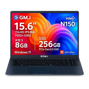 GMJ �m�[�g�p�\�R�� GLM-15-150-P 15.6�C���` �t��HD IPS�t�� Windows 11 Pro �����ݒ�� Intel N150 ������8GB PCIe Gen3.0 SSD256GB WPS Office�t�� ���{��L�[�{�[�h �e���L�[ Web�J�����V���b�^�[ ����LAN Bluetooth