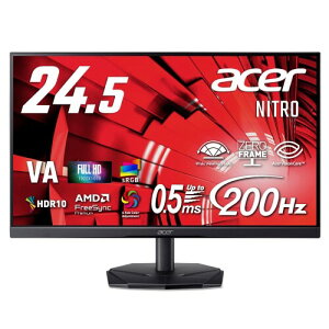 Acer 24.5�C���` �t��HD 200Hz 0.5ms(GTG) �L����p VA ����� sRGB 99% AMD FreeSync Premium HDR10 �u���b�N�u�[�X�g VRB�Ή� �u���[���C�g�ጸ HDMI 2.0 DisplayPort v1.2 Acer Display Widget Nitro �Q�[�~���O���j�^�[ 3