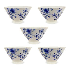 J-kitchens 5個セット 茶碗 11.5cm 波佐見焼 日本製 アート フラワー ブルー /170628