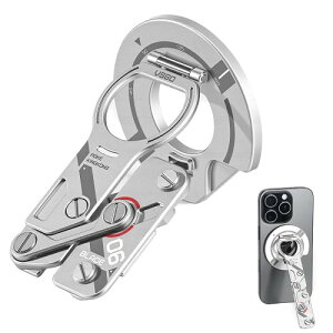 VSGO MagSafe �X�}�z�����O �X�^���h �J���J�b�^�[�@�\�t�� 360�x�Œ� �c���u�� ���^�������O�t�� �y��48g 7mm���^ iPhone/Android/�^�u���b�g�Ή� EDC�K�W�F�b�g (�V���o�[)