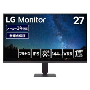 LG ���j�^�[ �f�B�X�v���C LG UltraGear 27G411A-B 27�C���`/1920×1080/120Hz�i�I�[�o�[�N���b�N�� 144Hz�j/IPS/sRGB 99%/HDR/�A���`�O���A/HDMI/DisplayPort/VRR(FreeSync/G-SYNC Compatible)/�t���b�J�[�Z�[�t/�u���[��