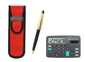 ミニ電卓付 布ペンケース赤 ネオD-800ホリ金加工 レトロボールペンセット 黒 T23-D-NK02R-800B-B