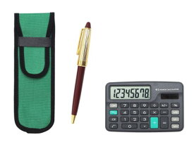 ミニ電卓付 布ペンケース緑 ネオD-800ホリ金加工 レトロボールペンセット 赤 T23-D-NK02G-800B-R
