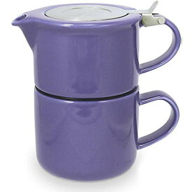 フォーライフ マグカップ & ティーポット 陶器 414ml 2杯用 茶こし付き 食洗機対応 蓋が落ちない 片手で注げる パープル 紫 ティーフォーワン 347Ppl
