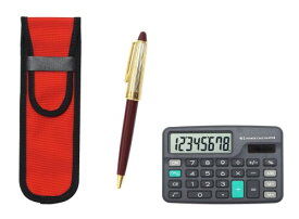 ミニ電卓付 布ペンケース赤 ネオD-800ホリ金加工 レトロボールペンセット 赤 T23-D-NK02R-800B-R
