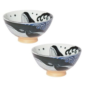 みのる陶器(Minorutouki) 飯碗 白波くじら 青 直径11.8cm 2個入
