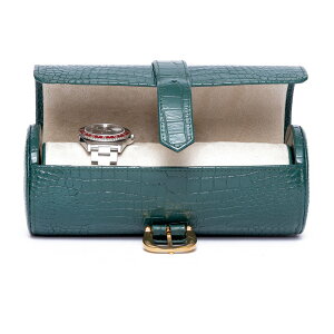 |[g h(Rapport LONDON) Green Crocodile effect Leather with a beige suede interior for eight watches