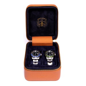 |[g h(Rapport LONDON) Hyde Park Tan Two Watch Zip Case