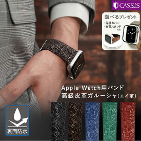 アップルウォッチ バンド メンズ レザー 裏面防水 エイ革 ガルーシャ apple watch ベルト 革 本革 applewatch 9 8 7 6 5 4 3 2 1 SE Ultra2 ウルトラ ビジネス おしゃれ ラバー 男性 38mm 40mm 41mm 42mm 44mm 45mm 49mm 保護カバー付 人気 ブランド カシス ガルーシャシー