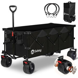 Sekey 特大容量300L 耐荷重200kg 【荷室の長さ113cm】 長物対応 キャリーワゴン 【幅10cmのブレーキ付き極太ノーパンクタイヤ】 【ベアリング付き】 深型 【収納サイズが類似品で最小級】 ワンタ