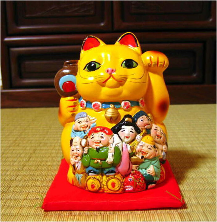 楽天市場】黄色い金運招き猫七福神(小）【楽ギフ_包装】【楽ギフ_包装 