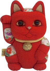 招き猫 小 風水 赤 伝統工芸士 柿沼東光 木目込み人形 日本製
