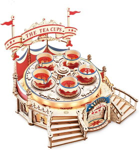 つくるんです【日本公式販売/日本語説明書付】Robotime 3D ウッドパズル遊園地シリーズ (ティーカップ)