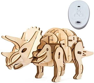 つくるんです【日本公式販売/日本語説明書付】Robotime 電池で動く 3D ウッドパズル 恐竜シリーズ (D400 トリケラトプス)