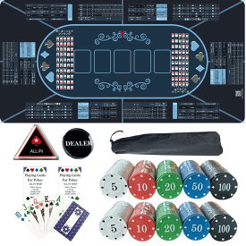 ポーカー＆バカラセット 8点フルセット カジノセット チップ ポーカー＆バカラマット トランプ ディーラーボタン ALL INボタン 収納ケース付き(B)