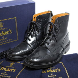 美品 Tricker's トリッカーズ LEATHER SOLE COUNTRY BOOT ブーツ メンズ ブラック size 8.5 M5634 【中古】