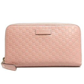 GUCCI グッチ ラウンドファスナー長財布 マイクログッチシマレザー ピンク 449391 【中古】