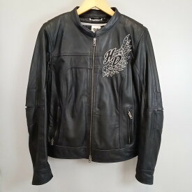 HEALEY DAVIDSON ハーレー ダヴィッドソン シングル ライダースジャケット ライナー付き メンズ ブラック 黒 size L 【中古】