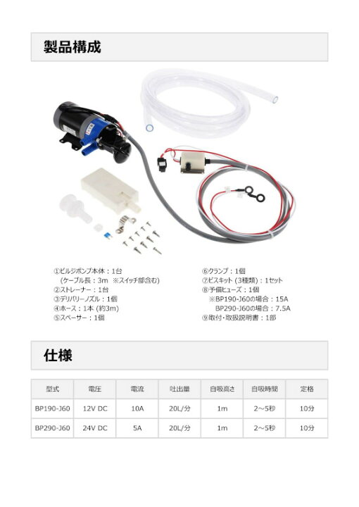 楽天市場】BP290-J60・HITACHI・ビルジポンプ[24V用]小型船舶・ヨット 