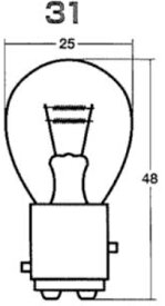 ★スタンレー電気・自動車・トラック用電球★ストップ/テールランプ、コーナリングランプ、ウインカーランプ用電球[ダブル球]定格：24V 25/10W　ガラス球：S25口金：BAY15d[つばなし違いピン]二線　入り数：10個