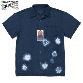 ステュディオ ダルチザン STUDIO DARTISAN 5668 富士山絞りシャツ 半袖シャツ　インディゴ　抜染　和柄