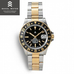 ioEHb` NAVAL WATCH FRXD008 GMT Mechanical S/S 3 links Metal band / SV and GD combi. model v