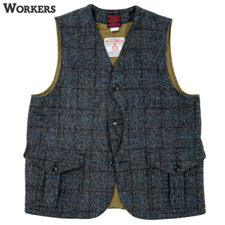 楽天市場】ワーカーズ WORKERS Cruiser Vest, Harris Tweed, Black x 