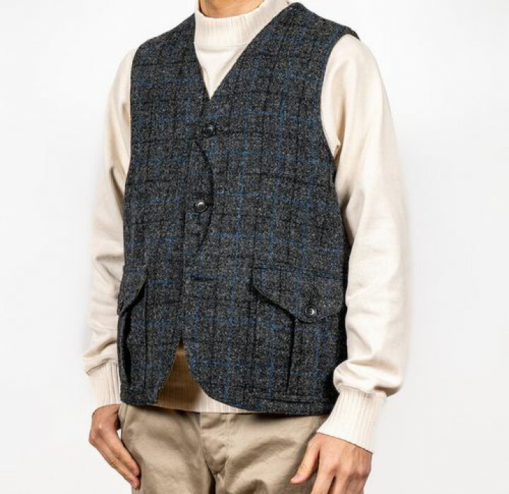 楽天市場】ワーカーズ WORKERS Cruiser Vest, Harris Tweed, Black x 