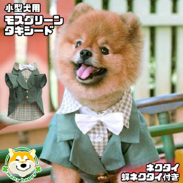 楽天市場 クーポン配布中 小型犬用 犬 服 タキシード モスグリーン フォーマル ジャケット ストライプ 蝶ネクタイ ウエディング 結婚式 フォーマル リングドッグ コスプレ お祝い 前撮り マジックテープ留め チワワ ポメラニアン トイプードル Dolly F046 犬服