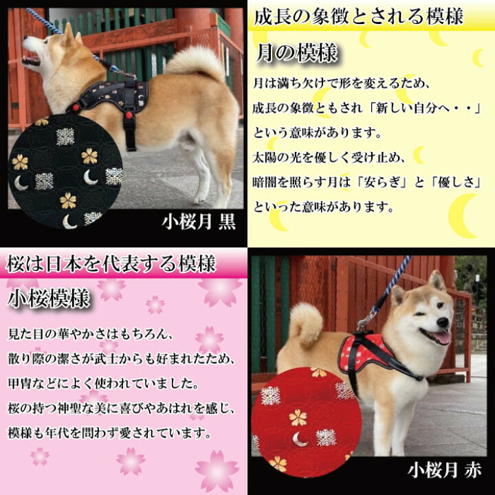 楽天市場 クーポン配布中 中型犬用 犬 ハーネス 和柄 華 Hana 背中に乗せてカチッと留めるだけ 胴輪 抜けくい 引っ張り防止 ハンドル付き お祝い プレゼント 長寿 西陣金襴織 プレゼント メッシュ 反射糸 ベルト長さ調節可能 金 柴犬 パグ フレンチブルドッグ