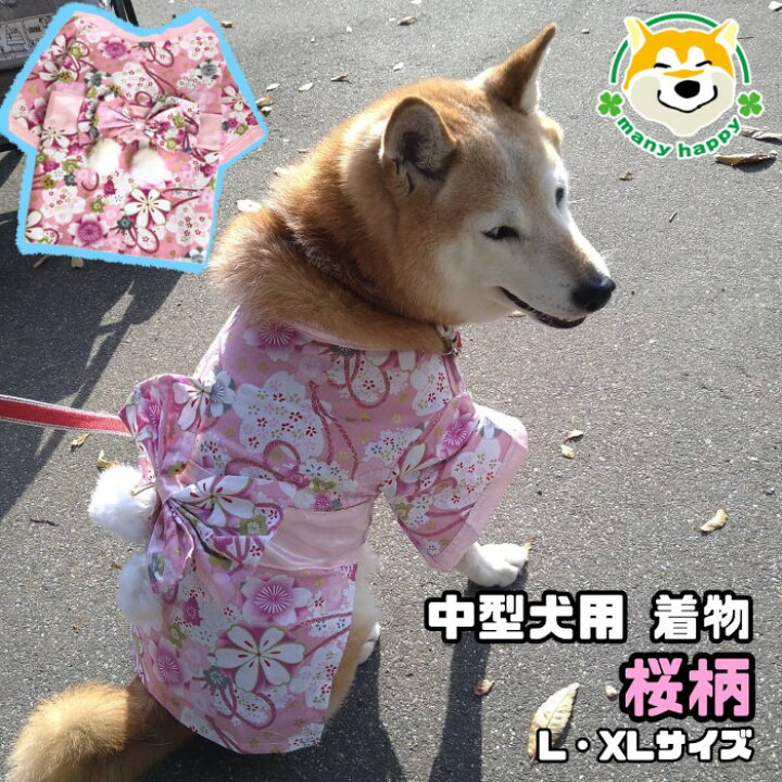 楽天市場 中型犬用 犬 着物 女の子 お正月 晴れ着 和服 桜 ピンク色 桃色 可愛い 前撮り お祝い おしゃれ コスプレ 柴犬 パグ フレンチブル ビーグル 犬服 柴犬コウタのハッピィショップ