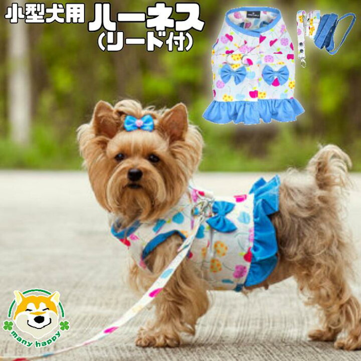 楽天市場 小型犬用 犬 服 ハーネス 可愛い ペット 胴輪 リード付き 胸当て さくらんぼ リボン カラフル 背中開き ふりふり フリル おしゃれ 簡単 マジックテープ 布製 Dcl141 チワワ ヨークシャーテリア ポメラニアン トイプードル 犬服 柴犬コウタのハッピィ