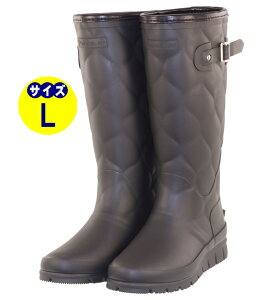 L(24.0-24.5cm) ダークブラウンブ レディース ゴム製レインブーツ 防水防寒ブーツ 積寒地対応 スノーブーツ ジョッキー風 ウレタンインナー 寒さ対策 防寒対策 完全防水 耐候性 屈曲性 幅広 防