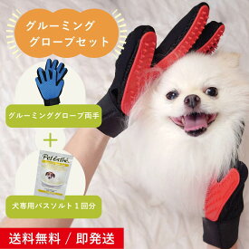 1,000円ポッキリ 送料無料！犬 グルーミンググローブセット グローブ両手＋犬専用バスソルト1回分 ペット 毛取りクリーナー グルーミング マッサージ アロマバスソルト ペット 抜け毛 手袋 猫ブラシ 犬ブラシ 短毛 中毛 犬猫用