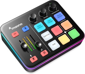 送料無料 MAONO オーディオインターフェース オーディオミキサー ミュート ボイスチェンジャー リバーブ PC/スマホ/マイク/ヘッドホン対応 ゲーミングオーディオミキサー ゲーム用 配信 ポッドキャスト 実況 XLR接続 RGB機能 ポータブル一 ミキサー G1 NEO