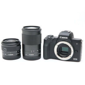 【あす楽】 【中古】 《良品》 Canon EOS Kiss M ダブルズームキット ブラック 【背面カバー日付保持バッテリー部品交換/各部点検済】 [ デジタルカメラ ]