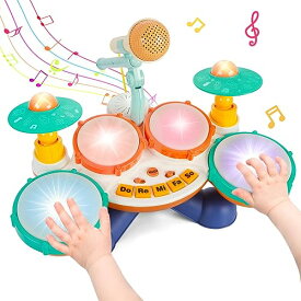 楽器 おもちゃ 6in1ドラムセット子供 マイク付き 音楽おもちゃ 子供おもちゃ人気 多機能 ピアノ 楽器玩具 赤ちゃん おもちゃ 人気ランキング、ピアノモード ドラムモード 鍵盤楽器 おもちゃ 赤ちゃん ドラムセット ライト効果 多機能 知育玩具 誕生日プレゼント(青い)