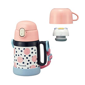 ピーコック 子供 用 2WAY 水筒 400ml / 360ml ストロー コップ付き キッズ ボトル 保温 保冷 コーラルドット ASK-W40 CRD