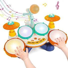 楽器 おもちゃ 6in1ドラムセット子供 マイク付き 音楽おもちゃ 子供おもちゃ人気 多機能 ピアノ 楽器玩具 赤ちゃん おもちゃ 人気ランキング、ピアノモード ドラムモード 鍵盤楽器 おもちゃ 赤ちゃん ドラムセット ライト効果 多機能 知育玩具 誕生日プレゼント(オレンジ色)