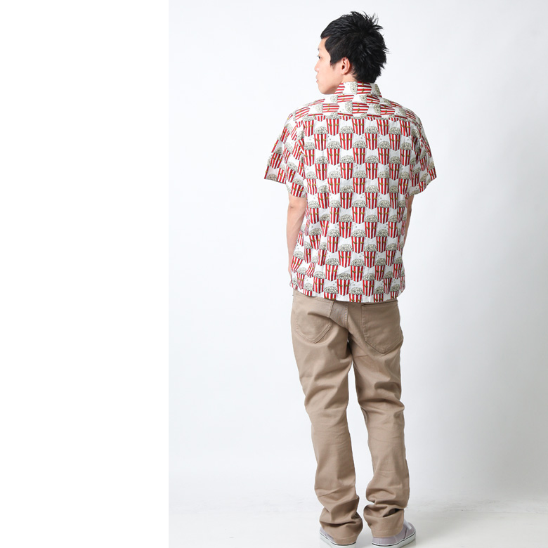 シャツ 半袖 日本製 国産 総柄 ポップコーン メンズ カジュアルシャツ ワークシャツ アロハシャツ 柄シャツ M L XL 2L LL ブランド  CONFUSE コンフューズ | Maqua-store