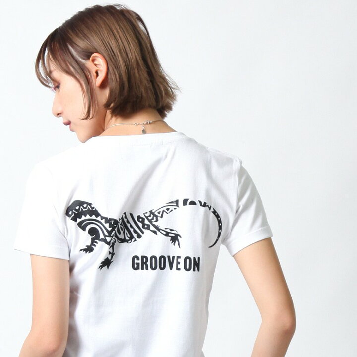 楽天市場 Groove On Tシャツ レディース 半袖 ティーシャツ トライバル柄 トカゲ柄 シンプル バックプリント トップス カットソー 大きいサイズ M L ブランド グルーブオン 人気 アメカジ ストリート おしゃれ かわいい おすすめ 夏 夏物 新作 綿100 ヘビーウェイト 白