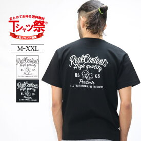 Tシャツ メンズ 半袖 ティーシャツ ロゴ サイコロ柄 バックプリント トップス カットソー 大きいサイズ 2L 3L ブランド REALCONTENTS アメカジ ワーク系 バイカー おしゃれ かっこいい おすすめ 綿100% ヘビーウェイト 白 黒 厚手 20代 30代 40代 50代