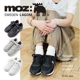 スウェーデン モズ ローゴン スニーカー レディース MOZ LAGOM エアークッション 白ラインソール スニーカー 靴 ローカット レースアップ 厚底 北欧 スウェーデン ホワイト ゴツめ エルク ヘラジカ ワンポイント 21ss 人気