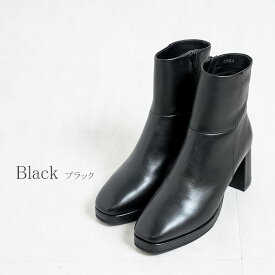 【Clearance!】本革 アルファキュービック ALPHA CUBIC ショートブーツ ミドル レザー チャンキーヒール ストーム付き ソフトスクエアー チャンキーヒール レディース 靴 サイドジップ 柔らかい 痛くない 太ヒール ファスナー ブラック 秋 冬