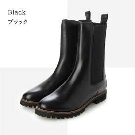 【Clearance!】アルファキュービック ALPHA CUBIC ミドルブーツ ショートブーツ 人気 履きやすい 撥水加工 レザー サイドゴア ファスナー 滑りにくい プラットフォーム レディース 靴 本革 牛革 ごつめ 3cm ゴム 底 ローヒール ブラック 秋 冬